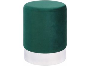 4255664822499 - Beliani - Pouf Smaragdgrün Samt Silber Metall Rund Flur Wohnzimmer Salon Schlafzimmer Deko Sitzhocker - Silber