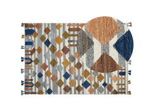 4255664823076 - Beliani - Kelim-Teppich Mehrfarbig Wolle und Baumwolle 160 x 230 cm mit Quasten Geometrischem Muster Handgewebt Boho Fußbodenheizung Geeignet