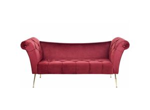 4255664823670 - Beliani - Chaiselongue Dunkelrot Samt Universal mit Goldenen Metallfüßen Klassisch Retro Modern für Wohnzimmer Schlafzimmer Salon Flur