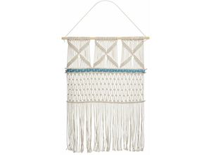 4255664823861 - Beliani - Wandbehang Beige und Blau Baumwolle 66 x 141 cm Handgefertigt Makramee Rechteckig mit Fransen Boho Wanddekoration Accessoire Wanddeko