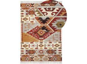 4255664824172 - Beliani - Kelim-Teppich Mehrfarbig Wolle und Baumwolle 200 x 300 cm mit Fransen Geometrischem Muster Handgewebt Boho für Fußbodenheizung Geeignet