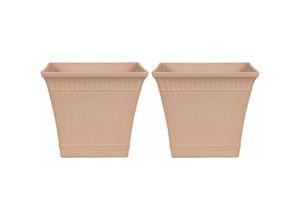 4255664824349 - Blumentopf 2er Set Rosa Steingemisch Kunstharz und Glasfaser 41 x 41 x 36 cm Blumenkübel Quadratisch für Innen Außen Garten Ausstattung - Rosa