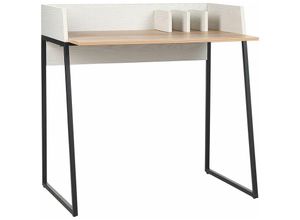 4255664824684 - Beliani - Schreibtisch Hellbraun und Weiß MDF-Platte Holzoptik 90 x 60 cm Metallgestell Schwarz Rechteckig Industrie Stil Büro Wohnzimmer Jugendzimmer