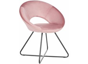 4255664824950 - Sessel Rosa Samt Rund mit Schwarzem Metallgestell Kufengestell Retro Glamourös Wohnzimmer Schlafzimmer Flur Diele Möbel Ausstattung Sitzmöbel