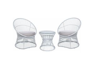 4255664825339 - Beliani - Balkonset Weiß Rattan 3-teilig 2 Sessel mit Couchtisch Auflagen Beige Boho Outdoor Indoor Garten Terrasse Balkon Wohnzimmer Schlafzimmer