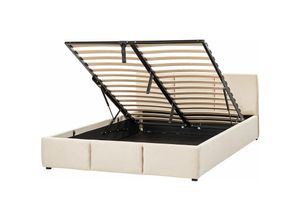 4255664825964 - Beliani - Bett mit Bettkasten Hellbeige Samt Gepolstert 140 x 200 cm Lattenrost Hochklappbar Hohes Kopfteil Modern Schlafzimmer Möbel Ausstattung