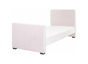 4255664826138 - Bett Pastellrosa Samt mit Lattenrost 90 x 200 cm Hohem Kopfteil Fußteil Modern Schlafzimmer Möbel Ausstattung Samtbett Stoffbett Polsterbett