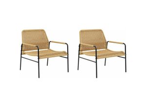 4255664826299 - Beliani - 2er Set Gartenstühle Natur mit schwarzem Rahmen Rattan Geflecht Metallrahmen modernes Design Outdoor Sitzmöbel - Natürlich