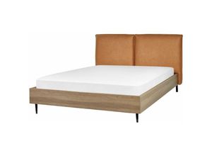 4255664826435 - Bett Goldbraun Kunstleder 160 x 200 cm mit Holzrahmen Polster Kopfteil Gepolstert Modern Stilvoll Elegant Design für Schlafzimmer