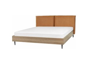 4255664826442 - Bett Goldbraun Kunstleder 180 x 200 cm mit Holzrahmen Polster Kopfteil Gepolstert Modern Stilvoll Elegant Design für Schlafzimmer