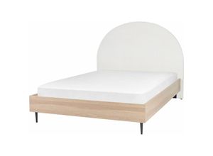 4255664826480 - Beliani - Bett Cremeweiß u Hellbraun 140 x 200 cm mit Holzrahmen Stoff Polster Kopfteil Gepolstert Modern Stilvoll Elegant Design für Schlafzimmer