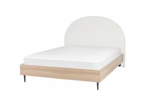 4255664826497 - Bett Cremeweiß u Hellbraun 160 x 200 cm mit Holzrahmen Stoff Polster Kopfteil Gepolstert Modern Stilvoll Elegant Design für Schlafzimmer