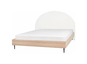 4255664826503 - Bett Cremeweiß u Hellbraun 180 x 200 cm mit Holzrahmen Stoff Polster Kopfteil Gepolstert Modern Stilvoll Elegant Design für Schlafzimmer