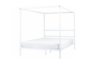 4255664826657 - Himmelbett Weiß Metall 160 x 200 cm 4 Pfosten Elegant Modern Stilvoll Minimalistisch Designer Bett für Schlafzimmer