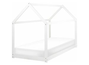 4255664826756 - Hausbett für Kinder Weiß aus Holz 90 x 200 cm mit Lattenrost Bettgestell Hausform Kinderzimmer Kinderbett Jugendbett
