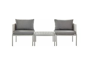 4255664826763 - Lounge-Set Hellgrau Aluminium Modular 3-teilig Stapelbar 2-Sitzer mit Couchtisch und Auflagen Modern Terrasse Garten Outdoor Möbel Ausstattung - Grau