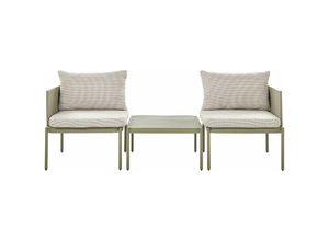 4255664826770 - Lounge-Set Olivgrün Aluminium Modular 3-teilig Stapelbar 2-Sitzer mit Couchtisch und Auflagen Modern Terrasse Garten Outdoor Möbel Ausstattung - Grün