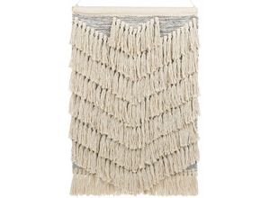 4255664826848 - Beliani - Wandbehang Beige von Hand gewebte Baumwolle mit Quasten Wanddekor zum Aufhängen Dekoration Boho Stil Wohnzimmer Schlafzimmer - Beige