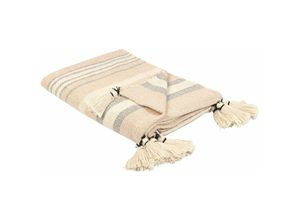 4255664826947 - Beliani - Tagesdecke Beige aus Baumwolle 130 x 170 cm mit dekorativen Quasten und Streifenmuster Handgefertigt - Beige