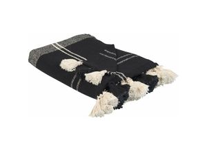 4255664826978 - Beliani - Tagesdecke Schwarz aus Baumwolle 130 x 170 cm mit Karomuster und dekorativen Quasten Handgefertigtes Zubehör - Schwarz