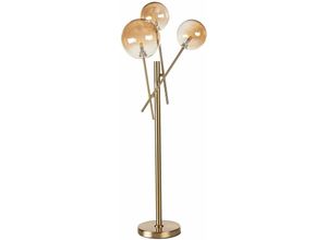 4255664827807 - Tischlampe Gold Metall und Glas 70 cm 3-Flammig Glasschirm Kugelform Langes Kabel mit Schalter Modern Schlaf- u Wohnzimmer Ausstattung Deko - Gold