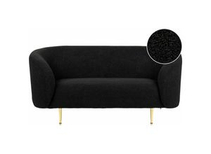 4255664827951 - Beliani - Sofa Schwarz Bouclé Stoffbezug 2-Sitzer mit Armlehnen Metallgestell in Gold Glamouröser Edler Stil Wohnzimmer Salon Esszimmer Flur