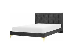 4255664828149 - Bett Schwarz Samtstoff mit Lattenrost 140 x 200 cm Hohes Kopfteil Goldenes Metallgestell Modern Glamourös Doppelbett Ehebett Schlafzimmer Möbel