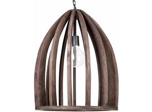 4255664828347 - Hängeleuchte Dunkelbraun Mango Holz 1-Flammig Gitter-Design Glühbirnen-Optik Handgefertigt Boho Rustikal für Esstisch Wohnzimmer Flur Wohnküche