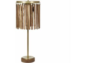 4255664828545 - Tischlampe Dunkelbraun Mango-Holz mit Rundem Schirm Trommelform Wasserfall-Optik Langes Kabel Rustikal für Esstisch Wohnzimmer Flur Wohnküche