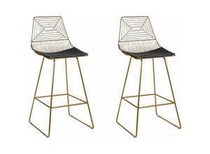 4255664828736 - Barstuhl 2er Set Gold Metall mit Lehne Kissen Schwarz Kunstleder Modern Industrie Design Sitzmöbel Wohnzommer Küche Bar Wohnküche Ausstattung - Gold