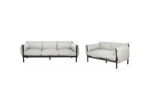 4255664829115 - Lounge Set Hellgrau und Schwarz Aluminium 2-teilig für 5 Personen mit Kissen Stoff 2er und 3er Sofa Outdoor Terrasse Garten Ausstattung Möbel - Grau