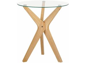 4255664829245 - Beliani - Beistelltisch Transparent Sicherheitsglas ø 45 cm Rund mit X-Beinen Hellbraun Gummibaumholz Modern Wohnzimmer Schlafzimmer Ausstattung Möbel