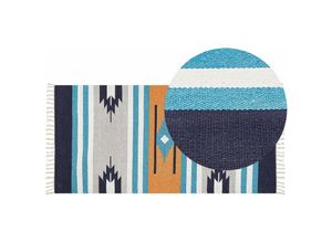 4255664829658 - Beliani - Kelim-Teppich Mehrfarbig Baumwolle 80 x 150 cm mit Fransen Geometrischem Muster Handgewebt Zweiseitig Läufer Modern Wohnzimmer Schlafzimmer