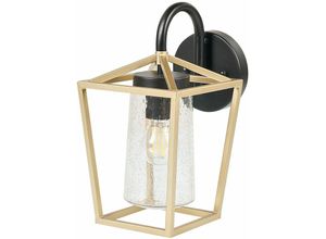 4255664830739 - Außenwandleuchte Gold   Schwarz Metall und Glas 33 cm Modern Rechteckig Laternenform Beleuchtung für Außen Draußen Terrasse Balkon Ausstattung - Gold