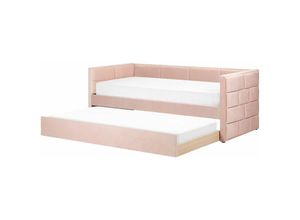 4255664831033 - Tagesbett Rosa Samtstoff mit Lattenrost 90 x 200 cm Ausziehbar Modern Glamour Ausziehbett für 2 Personen Gästezimmer Kinderzmmer Jugendzimmer