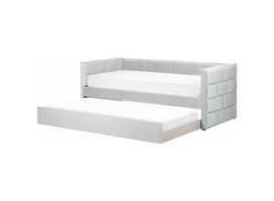 4255664831057 - Tagesbett Grau Samtstoff mit Lattenrost 90 x 200 cm Ausziehbar Modern Glamour Ausziehbett für 2 Personen Gästezimmer Kinderzmmer Jugendzimmer