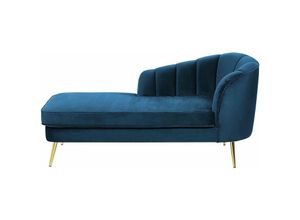 4255664831095 - Chaiselongue Marineblau Samt Rechtsseitig mit Goldenen Metallbeinen Lehne Muschelform Glamourös Modern Muschelsofa Wohnzimmer Flur Ausstattung