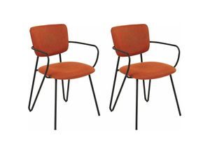 4255664831439 - Beliani - Set aus 2 Esszimmerstühlen Orange Polyester Strukturgewebe Polsterung Schwarze Metallbeine Armlose Gebogene Rückenlehne Modernes Design