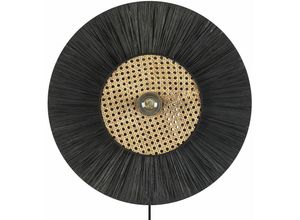 4255664831576 - Beliani - Wandleuchte Schwarz Papier und Rattan Rund Wiener-Geflecht Glühbirnen-Optik Kabel mit Schalter Modern Boho Japandi Skandi Beleuchtung