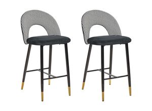 4255664831590 - Beliani - Barstuhl 2er Set Schwarz-Weiß Samtstoff Kariert mit Schwarz-Goldenen Metallbeinen Fußstütze Glamouröser Look Modern Esszimer Wohnzimmer