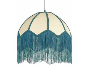 4255664831651 - Beliani - Hängeleuchte Natürlich Papierschirm Oval mit Blauen Fransen Langes Kabel Retro Design Beleuchtung Leuchte Esszimmer Schlafzimmer Wohnzimmer