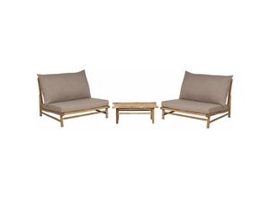 4255664833082 - Lounge Set Hellbraun Bambusholz 3-Teilig mit Auflagen Taupe Stoff Rustikal Innen- und Außenbereich Outdoor Terrasse Ausstattung Sitzmöbel