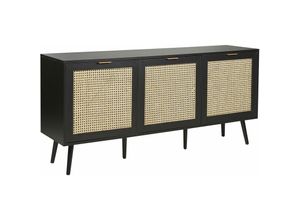 4255664833273 - Beliani - Sideboard Schwarz   Beige Rattan 3 Türen 150 x 40 x 71 cm Modernes Design Wiener Geflecht Rattangeflecht für Wohnzimmer Schlafzimmer