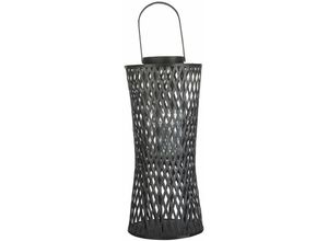 4255664833532 - Laterne Schwarz Bambusholz 58 cm Rund mit Glaseinsatz Henkel Handgefertigt Geflochten Boho Design Wohnaccessoires Dekoartikel Tischdekoration