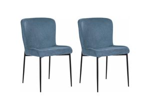 4255664833594 - Beliani - Esszimmerstuhl 2er Set Blau Stoffbezug Gestrickt mit Schwarzen Metallbeinen Skandi Modern Wohnzimmer Essbereich Flur Ausstattung Möbel