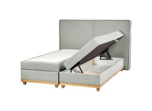 4255664833631 - Boxspringbett Grau Stoffbezug 160 x 200 cm mit Bettkasten Hochklappbar Hohes Kopfteil 2 Bonellfederkernmatratzen Modern Schlafzimmer Möbel