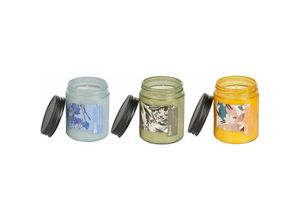 4255664834355 - Beliani - Duftkerze 3er Set Mehrfarbig Sojawachs mit Baumwolldocht im Glas mit Deckel Duftnote Geranium Lavendel Bergamotte Vanille Geschenkset