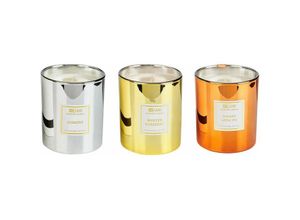 4255664834416 - Beliani - Duftkerze 3er Set Mehrfarbig Sojawachs mit Baumwolldocht im Glas Duftnoten Goldener Apfelkuchen Jasmin Wintersonne Geschenkset