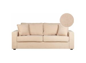 4255664834812 - 3-Sitzer Sofa Beige Cord mit Holzbeinen 2 Dekokissen Breite Armlehnen Freistehend Modern Wohnzimmer Ausstattung Sitzmöbel Couch Polstersofa