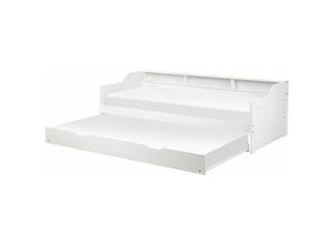 4255664834829 - Beliani - Tagesbett Weiß Kiefernholz mit Lattenrost 90 x 200 cm 3 Regale Ausziehbett für 2 Personen Modern Skandi Gästezimmer Kinderzmmer Jugendzimmer